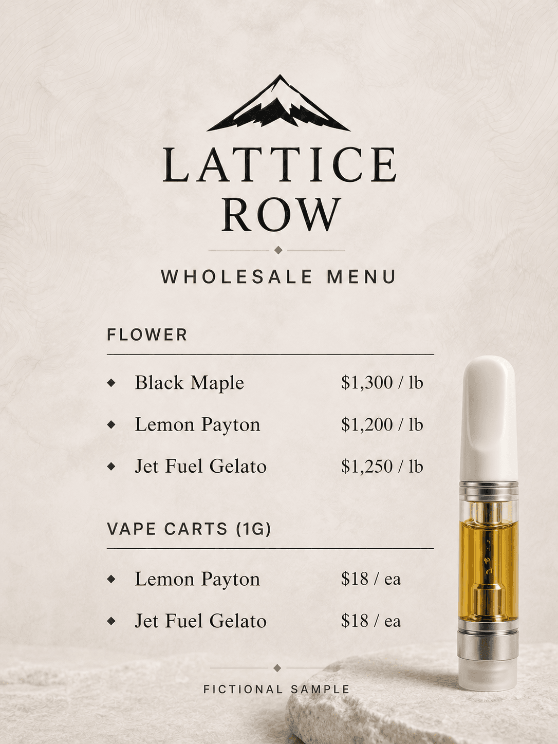 Lattice Row fictional wholesale menu